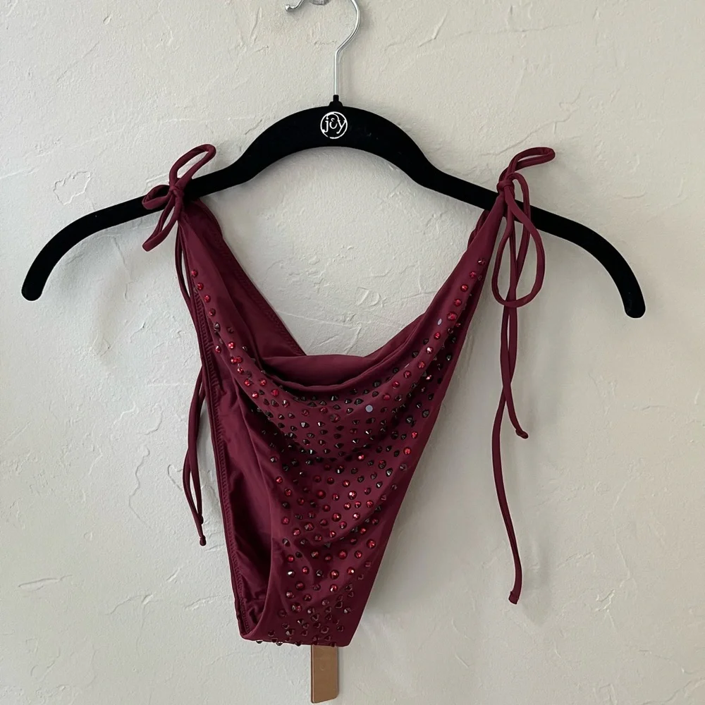 ♥️SKIMS SWIM RHINESTONE TIE BIKINI BOTTOM WINE XL